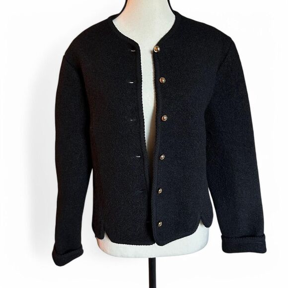 Vintage Northern Isles Women's Black 100% Wool Cardigan Jacket M/L - Picture 2 of 7